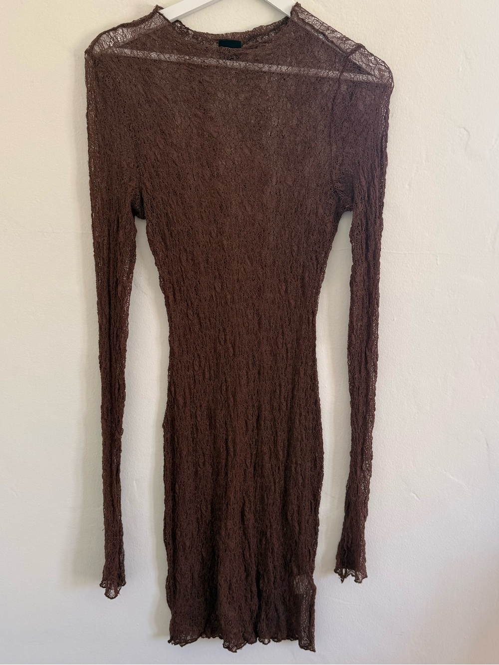 Sheer Long-Sleeve Brown Bodycon Dress